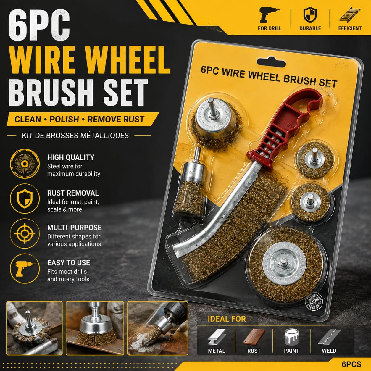 6PCS WIRE WHEEL BRUSH SET 1MMT15-3